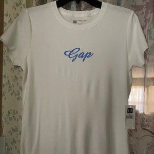 GAP Blue Script Logo White Tee sz Large